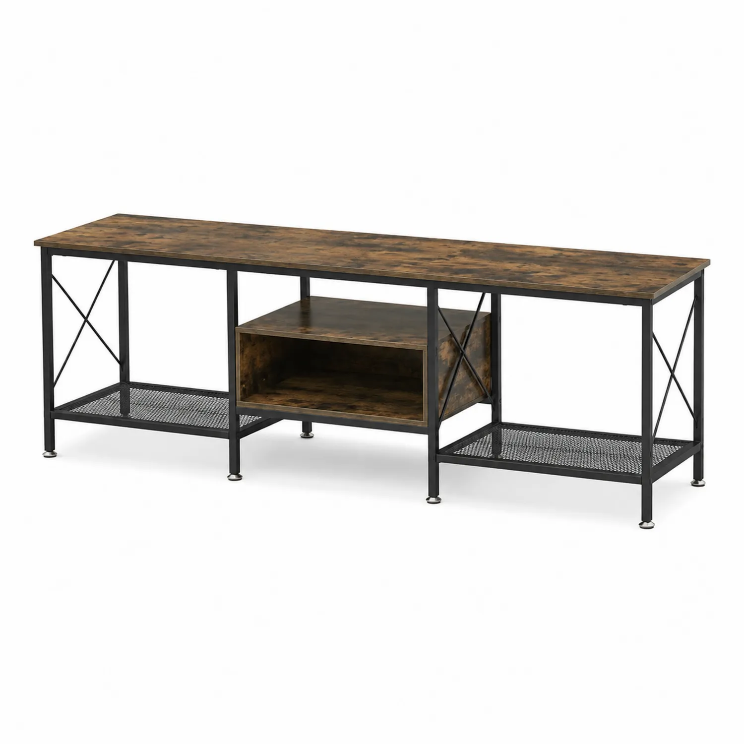 Mesa de TV de madera y metal 140x40x55 cm Marrón/Negro