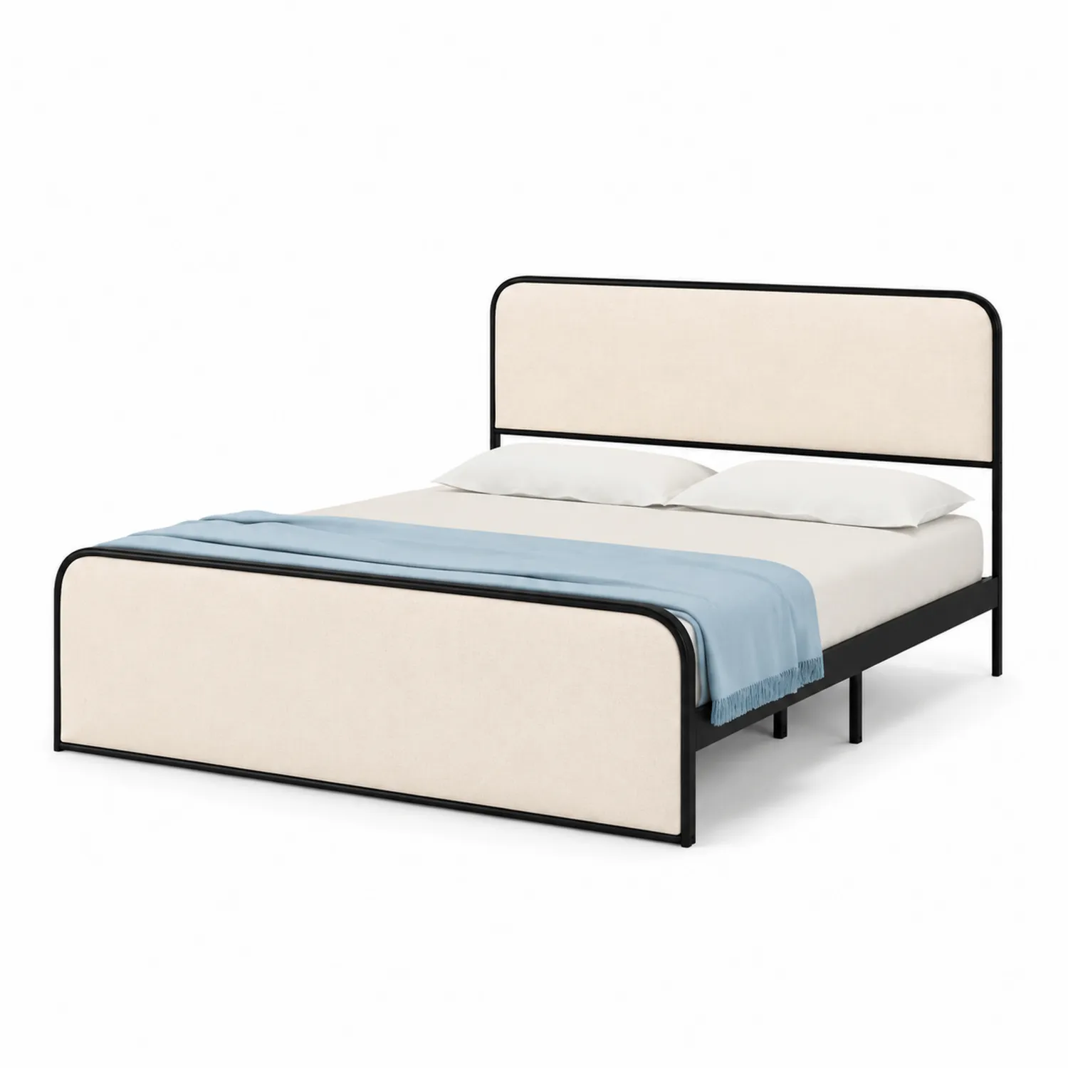 Cama de metal con cabecero tapizado en poliéster Beige 200x150 cm