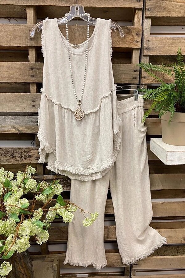 Sleeveless O-neck Vest Wide Leg Pants Suit-Comfort & Reliable
