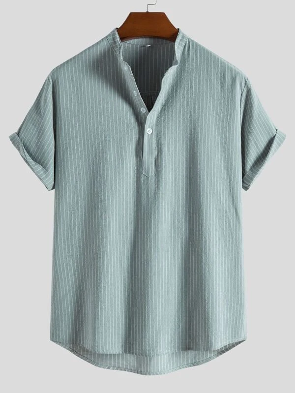 Men Linen Striped Half Button Shirt-Comfort & Reliable