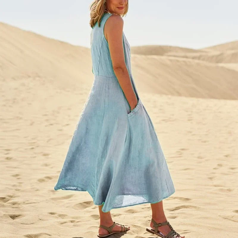 Last Day Promotion 50% OFF Women's Sleeveless Cotton And Linen Dress-Comfort & Reliable