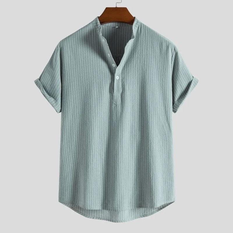 Men Linen Striped Half Button Shirt-Comfort & Reliable