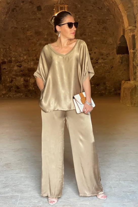 V-neck Satin Two-piece Suit(UK SIZE)-Comfort & Reliable