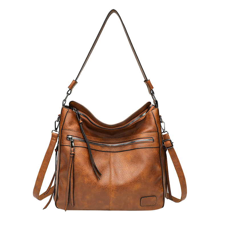 Vintage Brown Faux Leather Multi-Pocket Crossbody Hobo Bag