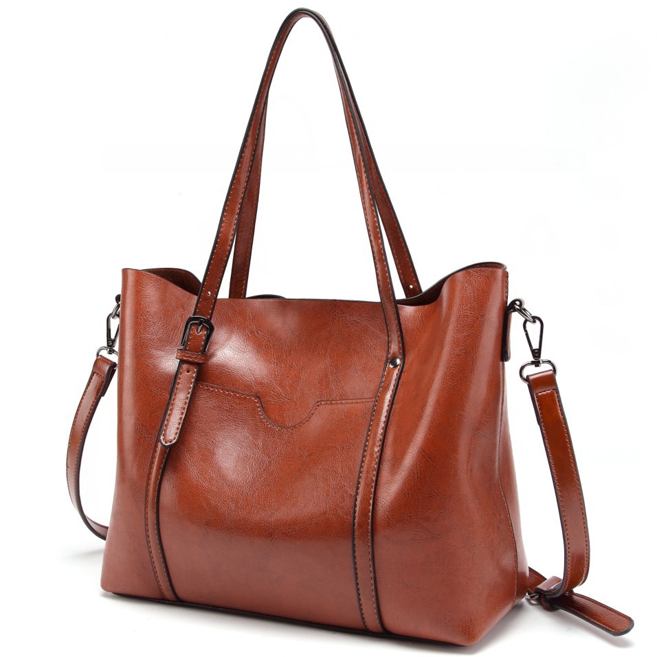 Vintage Oil Wax Leather Large Capacity Women’s Tote Crossbody Bag