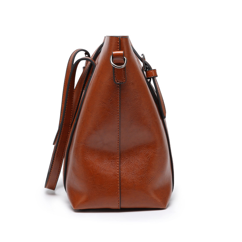 Vintage Oil Wax Leather Large Capacity Women’s Tote Crossbody Bag