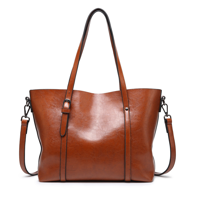 Vintage Oil Wax Leather Large Capacity Women’s Tote Crossbody Bag