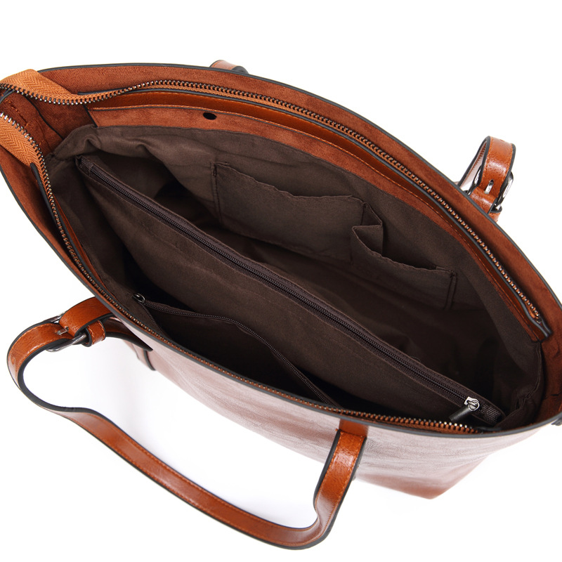 Vintage Oil Wax Leather Large Capacity Women’s Tote Crossbody Bag