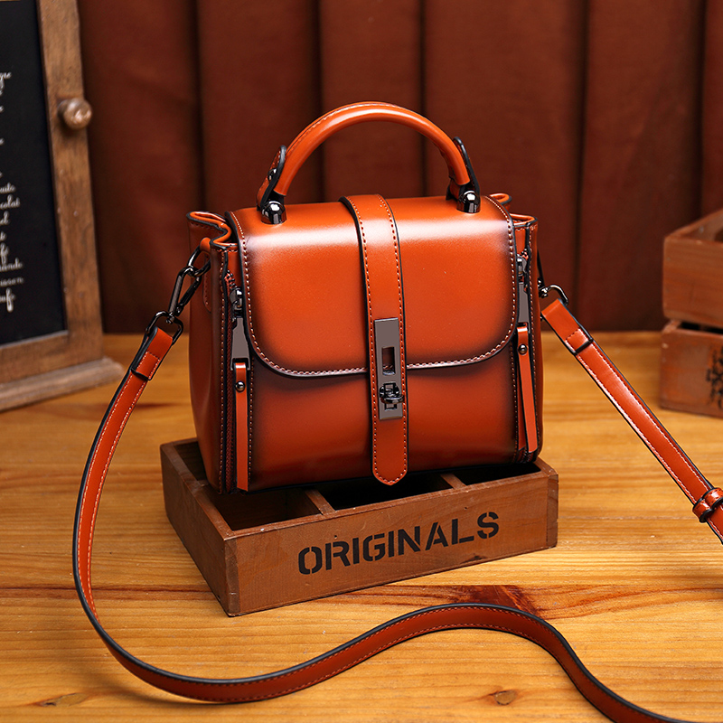 Vintage Burgundy Lock Flap Mini Handbag, Multi-way Crossbody Satchel Bag