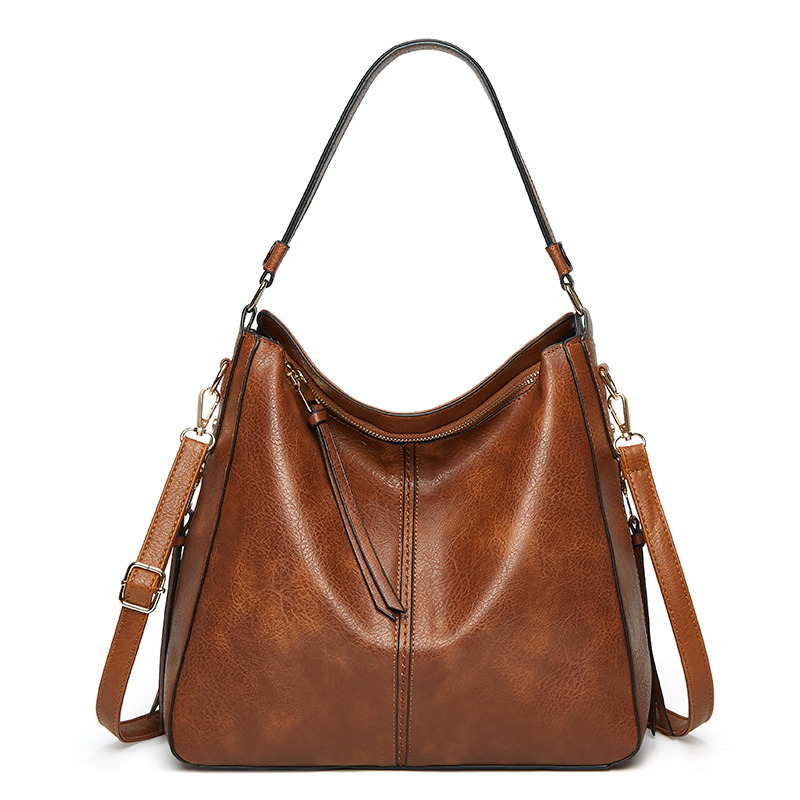 Vintage Oil Wax Leather Hobo Shoulder Bag with Matching Mini Coin Purse