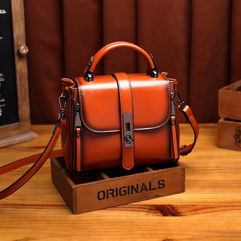Vintage Burgundy Lock Flap Mini Handbag, Multi-way Crossbody Satchel Bag