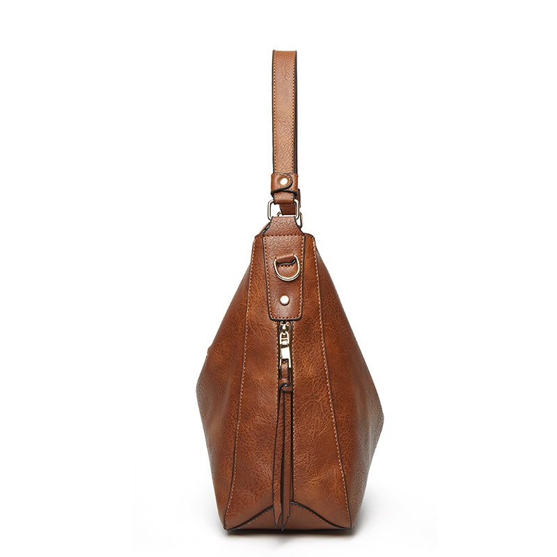 Vintage Oil Wax Leather Hobo Shoulder Bag with Matching Mini Coin Purse