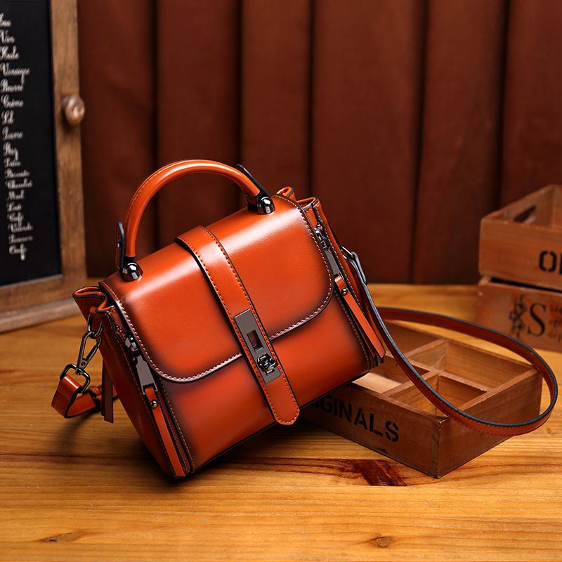 Vintage Burgundy Lock Flap Mini Handbag, Multi-way Crossbody Satchel Bag