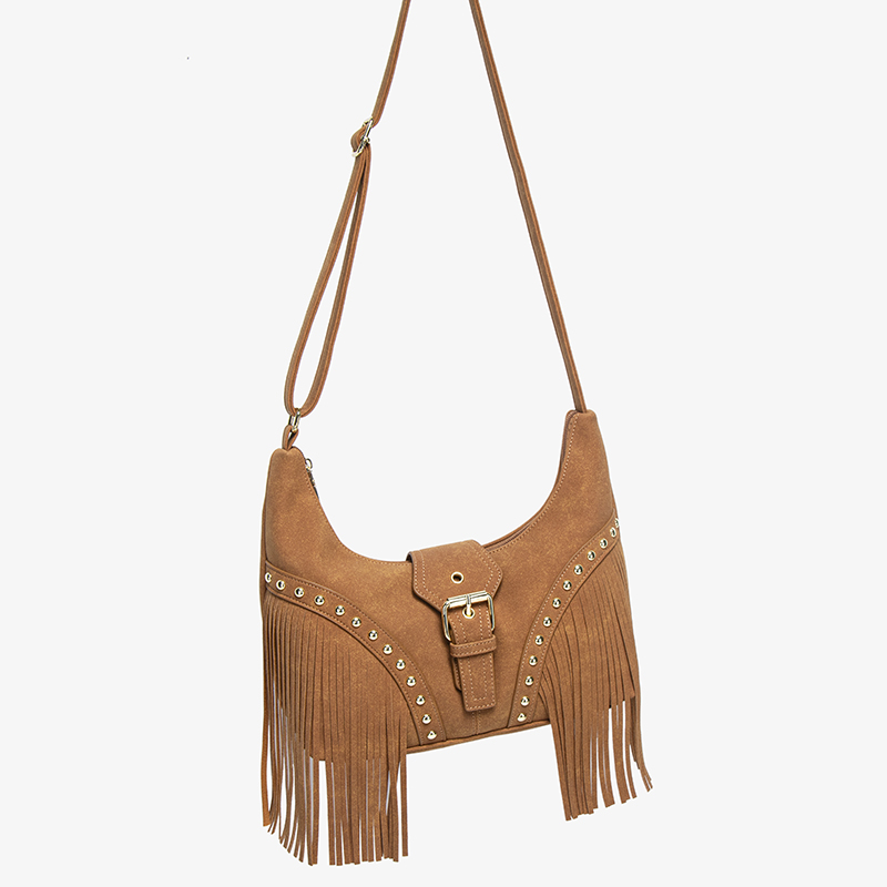 Vintage Western Fringe Rivet Suede Crossbody Shoulder Bag