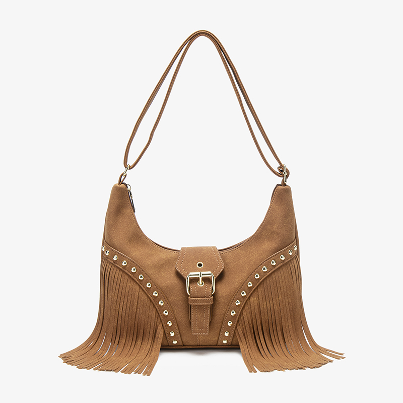 Vintage Western Fringe Rivet Suede Crossbody Shoulder Bag