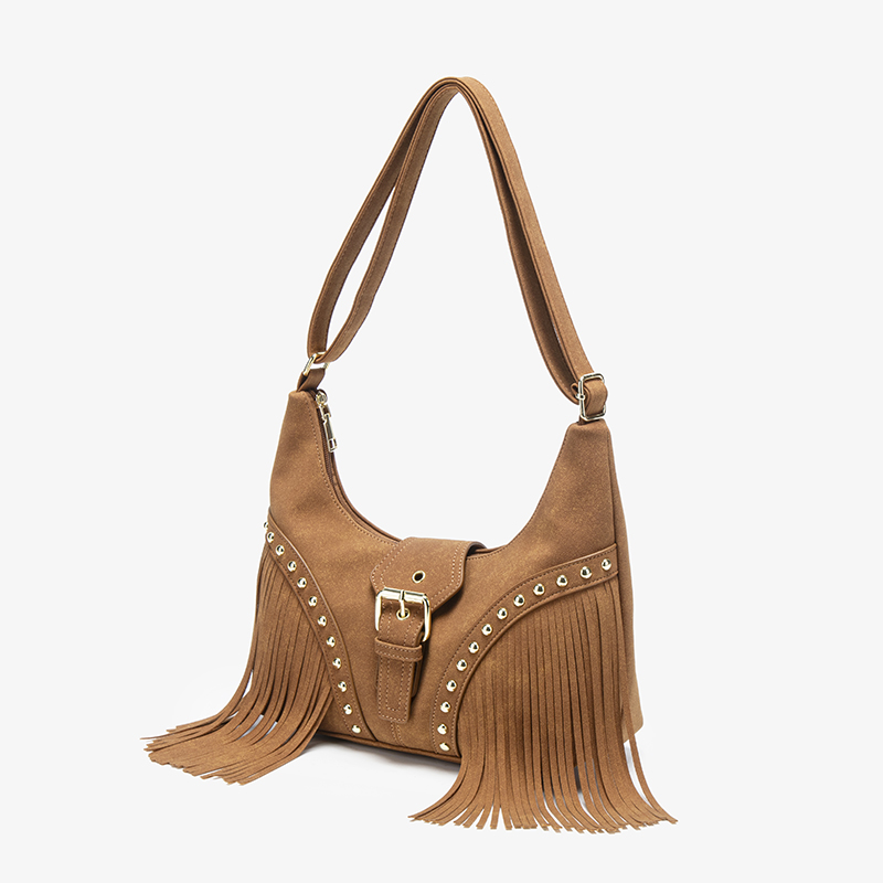 Vintage Western Fringe Rivet Suede Crossbody Shoulder Bag