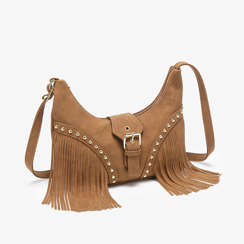 Vintage Western Fringe Rivet Suede Crossbody Shoulder Bag