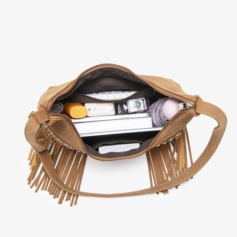 Vintage Western Fringe Rivet Suede Crossbody Shoulder Bag