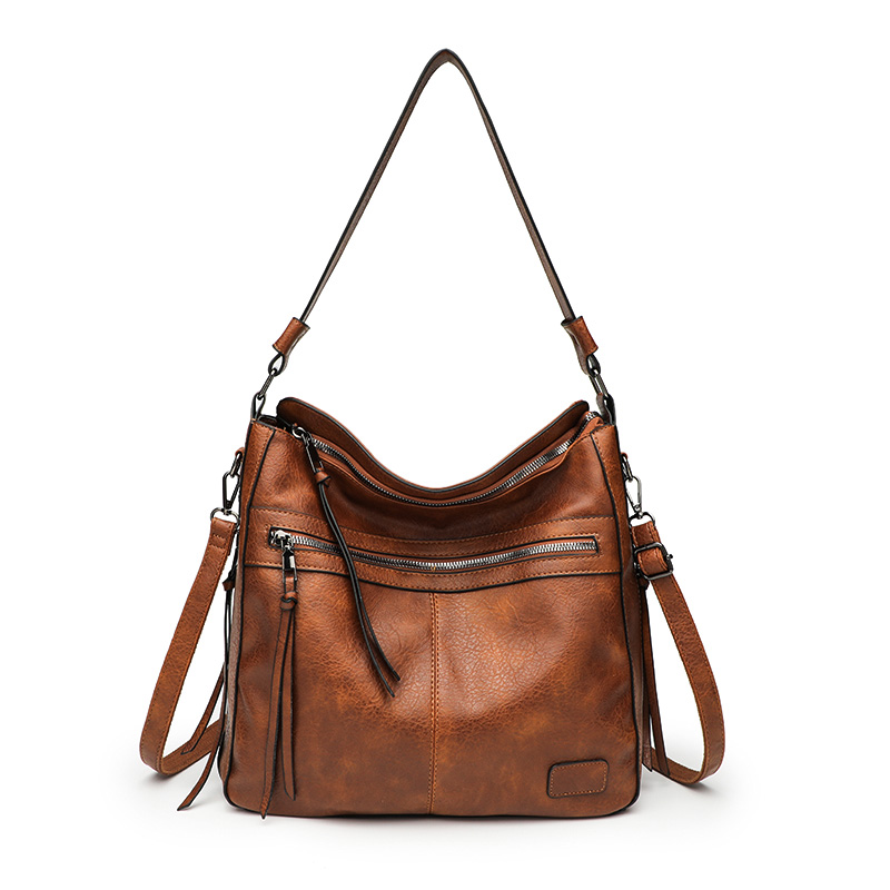 Vintage Brown Faux Leather Multi-Pocket Crossbody Hobo Bag