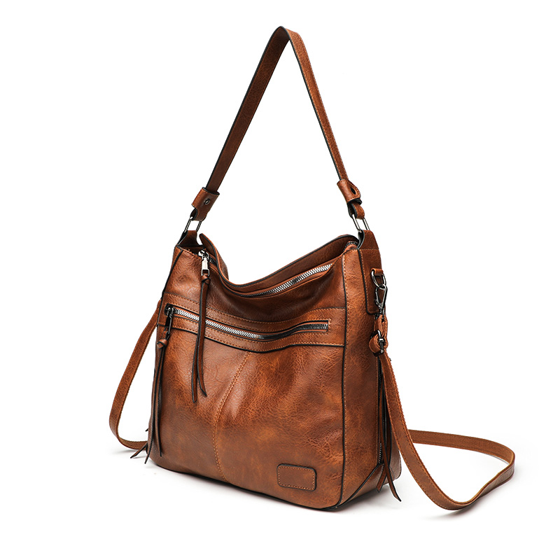 Vintage Brown Faux Leather Multi-Pocket Crossbody Hobo Bag