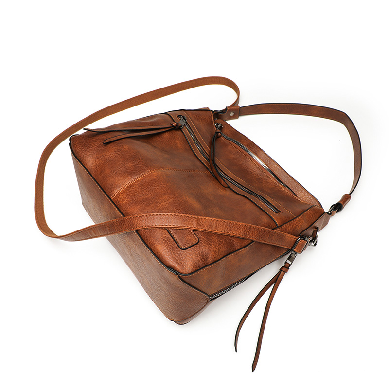 Vintage Brown Faux Leather Multi-Pocket Crossbody Hobo Bag