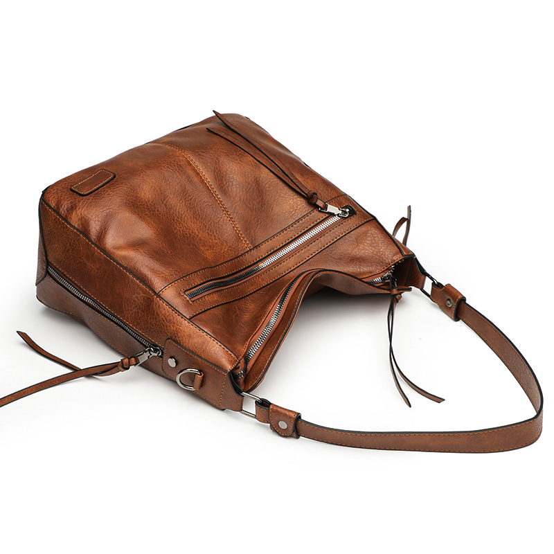 Vintage Brown Faux Leather Multi-Pocket Crossbody Hobo Bag