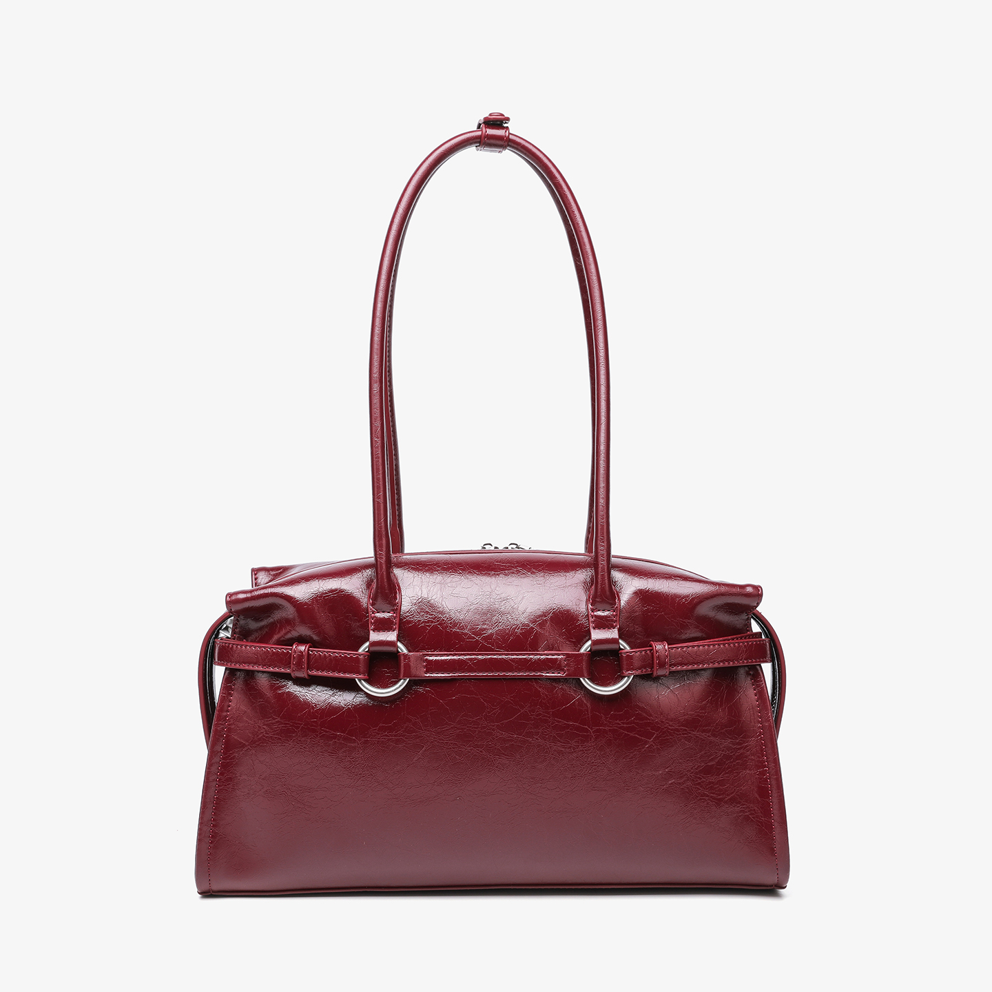 Retro Burgundy Cracked Leather Belt Buckle Shoulder Handbag
