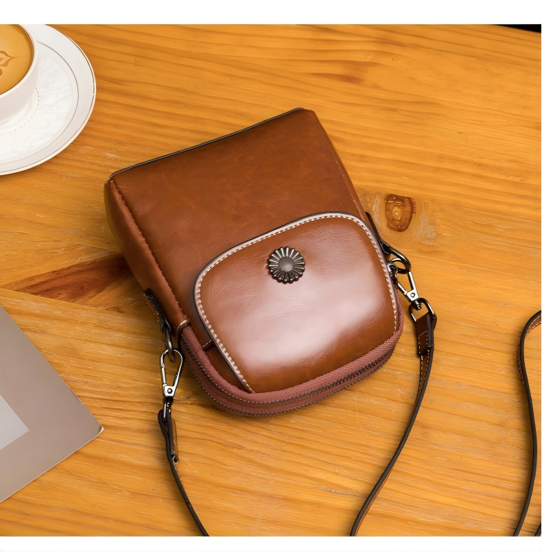 Vintage Brown Sunflower Button Mini Crossbody Phone Bag