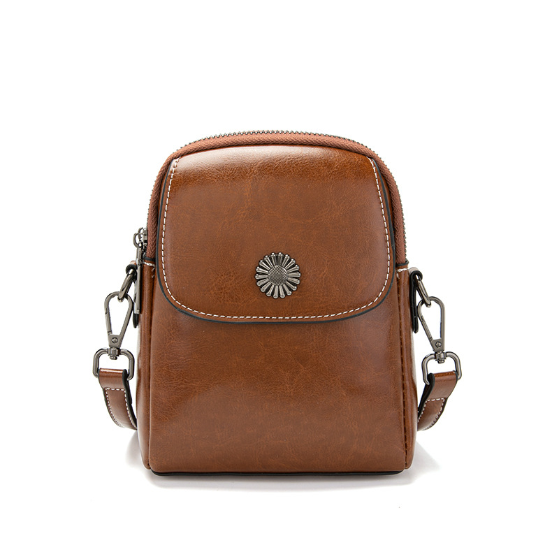 Vintage Brown Sunflower Button Mini Crossbody Phone Bag