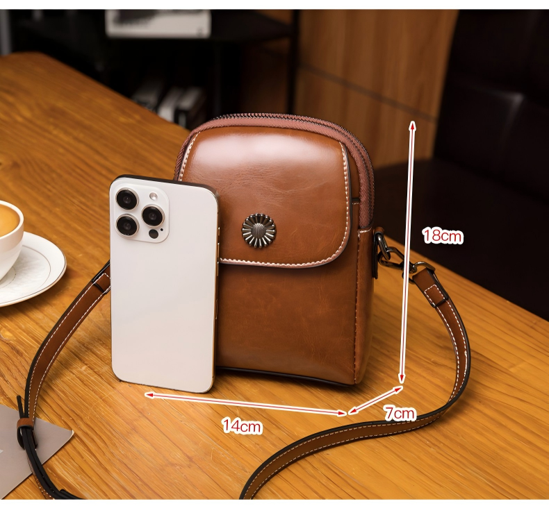 Vintage Brown Sunflower Button Mini Crossbody Phone Bag