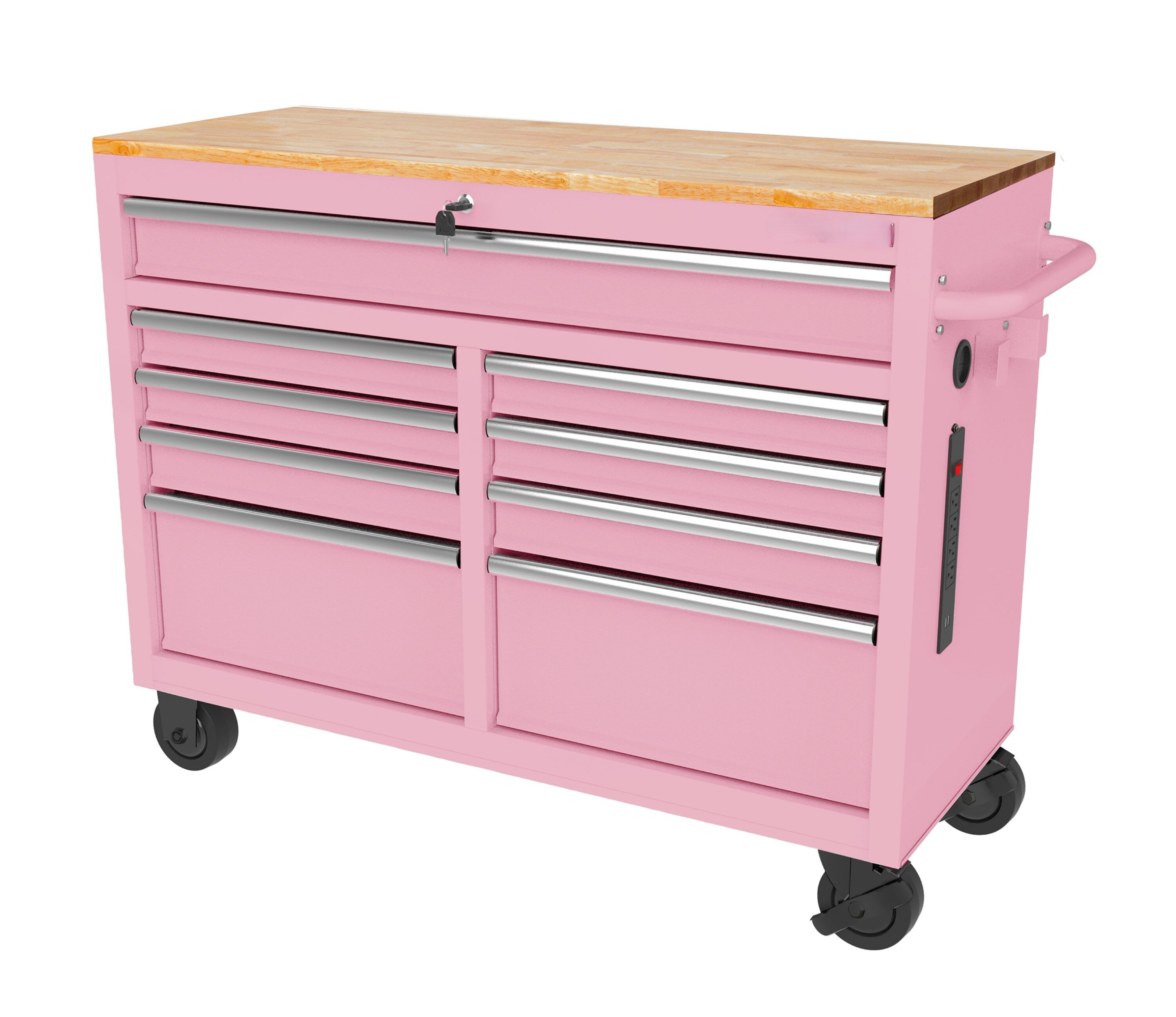 46.1-in L x 18.1-in D 9 -Drawers Rolling Pink Wood Work Bench