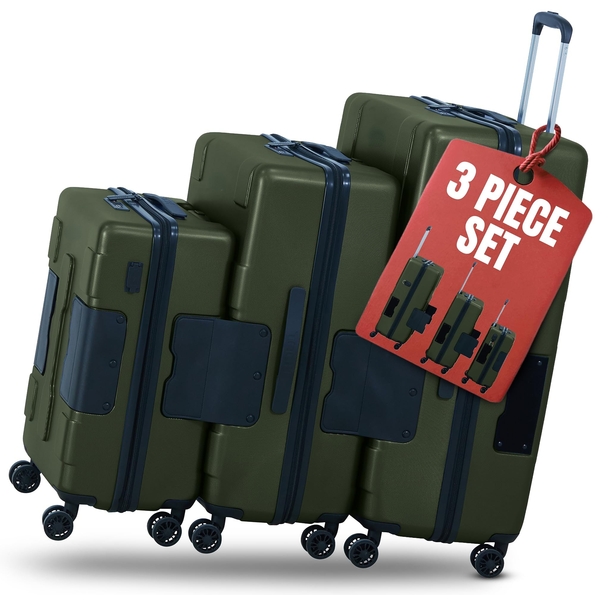 Patented Connecting Hard Shell 3 Piece Luggage Set - 20, 24 & 28 inch Luggage | Carry-On, Medium & Large Rolling Suitcases - Midnight Blue