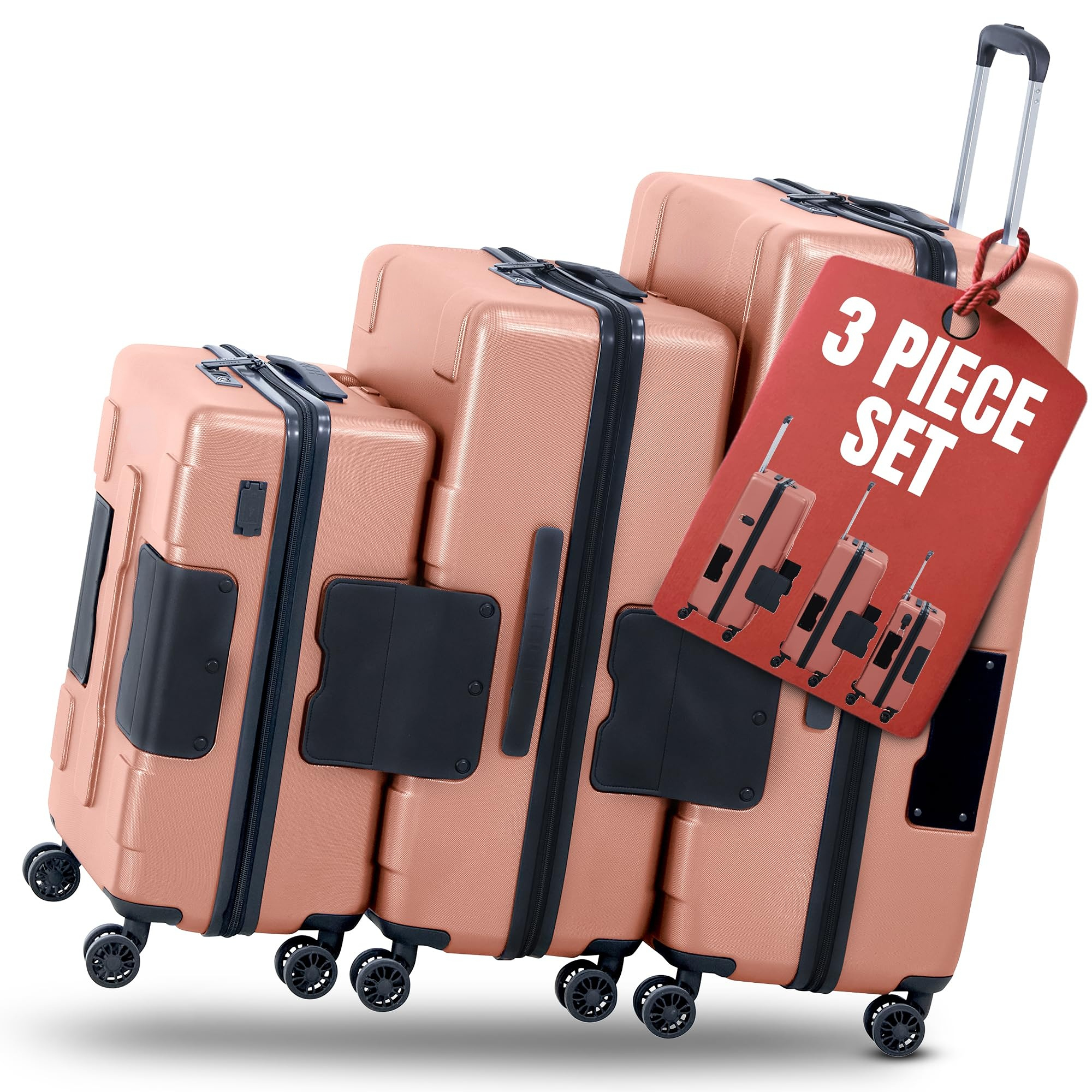 Patented Connecting Hard Shell 3 Piece Luggage Set - 20, 24 & 28 inch Luggage | Carry-On, Medium & Large Rolling Suitcases - Midnight Blue