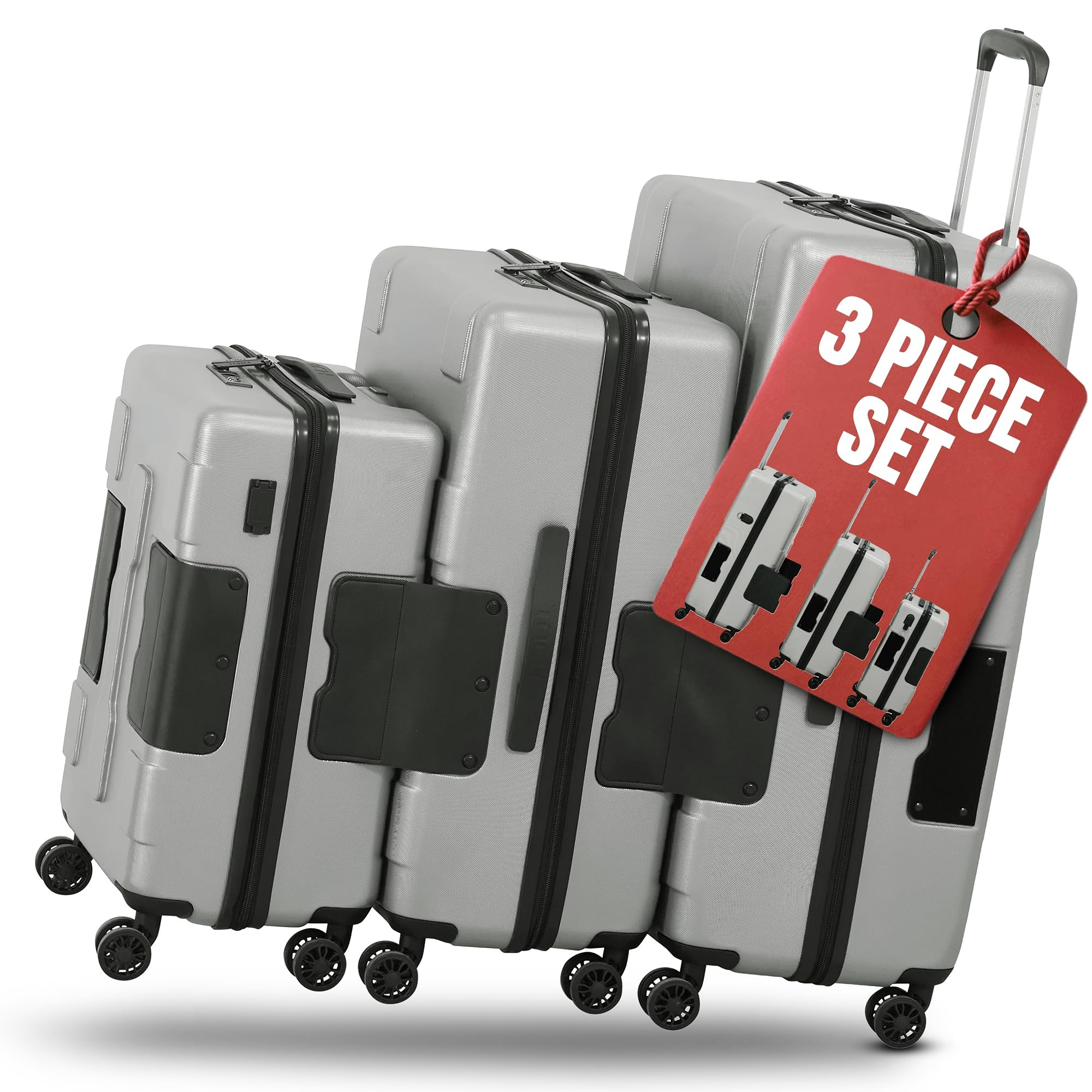Patented Connecting Hard Shell 3 Piece Luggage Set - 20, 24 & 28 inch Luggage | Carry-On, Medium & Large Rolling Suitcases - Midnight Blue