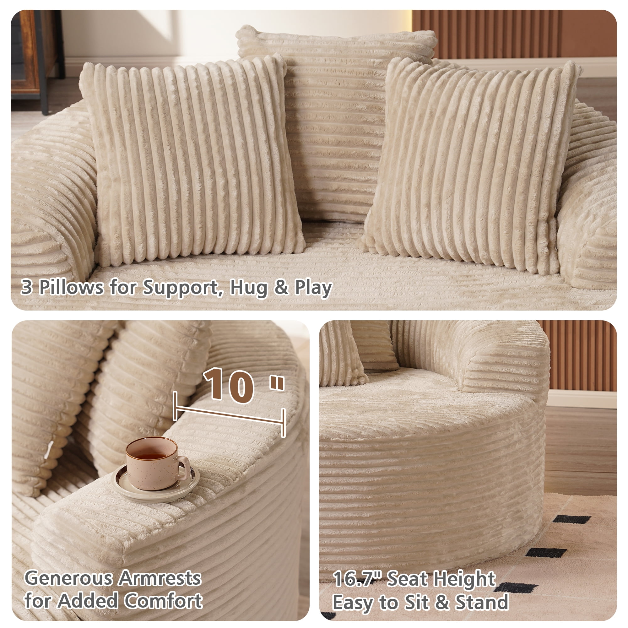 Ovios 58" Oversized Lounge Chair Round Cloud Deep Seat Accent Chair Plush Corduroy Boneless Sofa Chair for Living Room