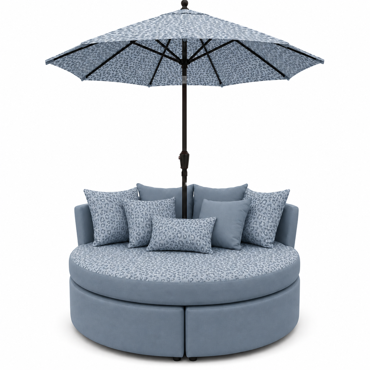 💗 Oversized Round Lounge Daybed with Matching Umbrella & Cushions – Pink Leopard Print