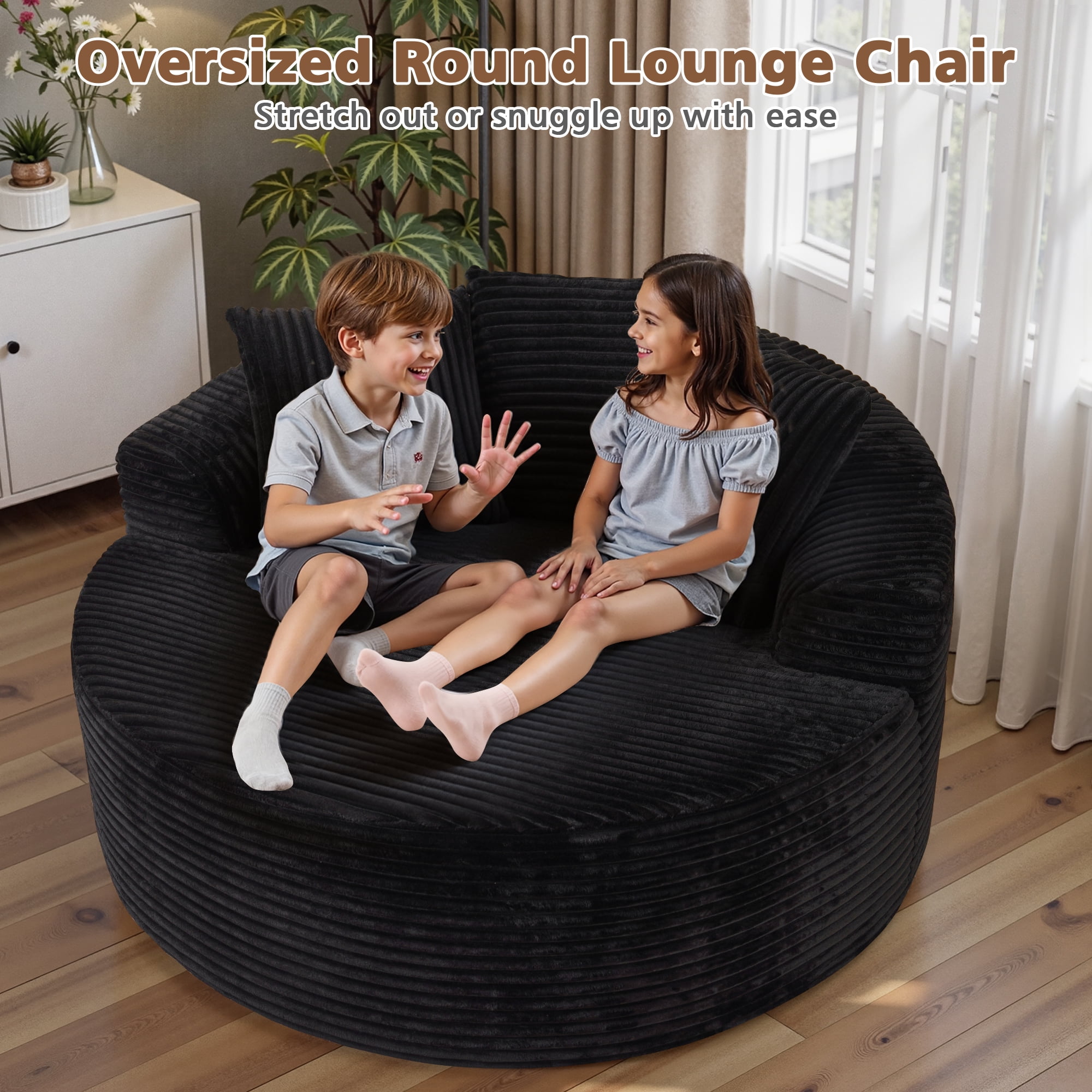 Ovios 58" Oversized Lounge Chair Round Cloud Deep Seat Accent Chair Plush Corduroy Boneless Sofa Chair for Living Room