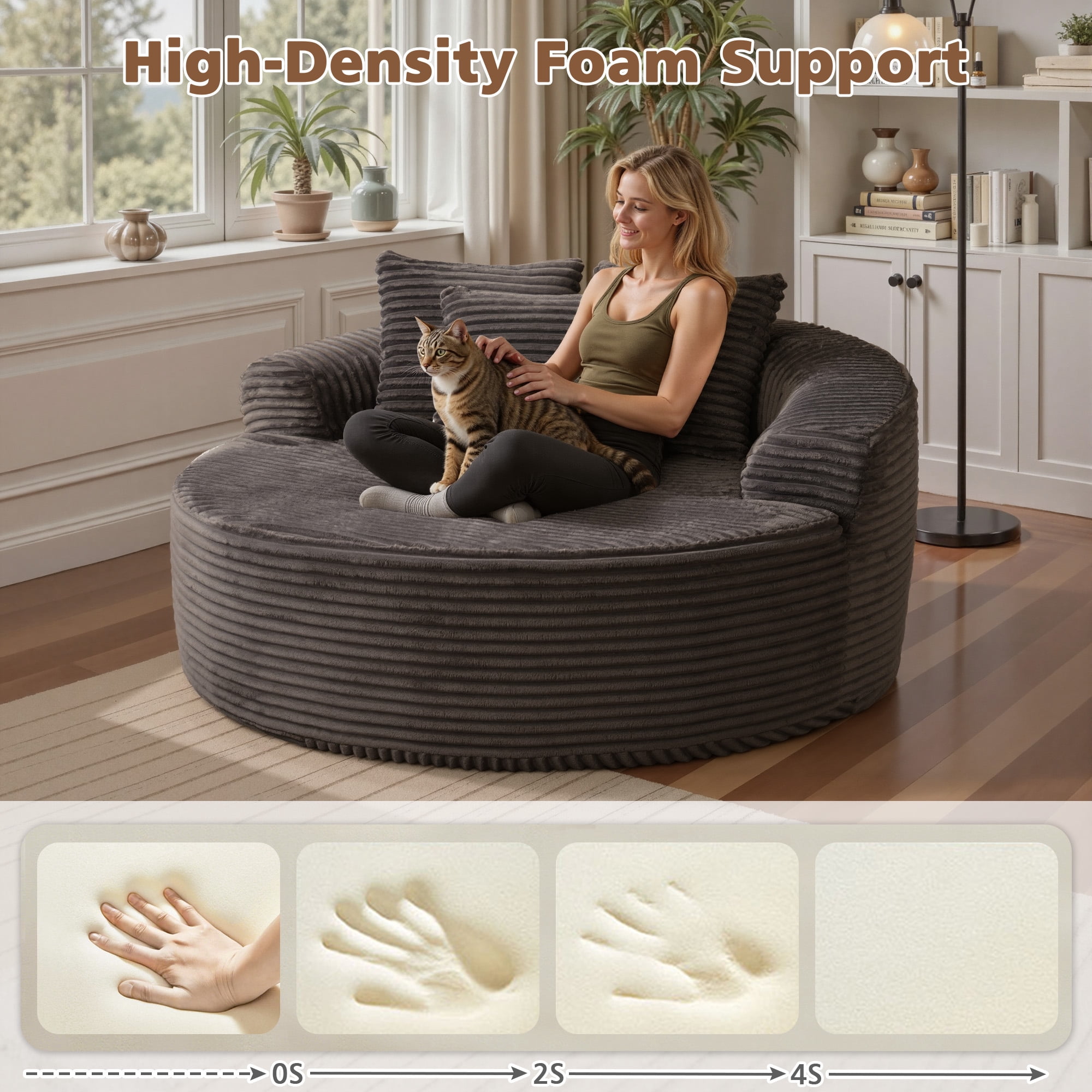 Ovios 58" Oversized Lounge Chair Round Cloud Deep Seat Accent Chair Plush Corduroy Boneless Sofa Chair for Living Room