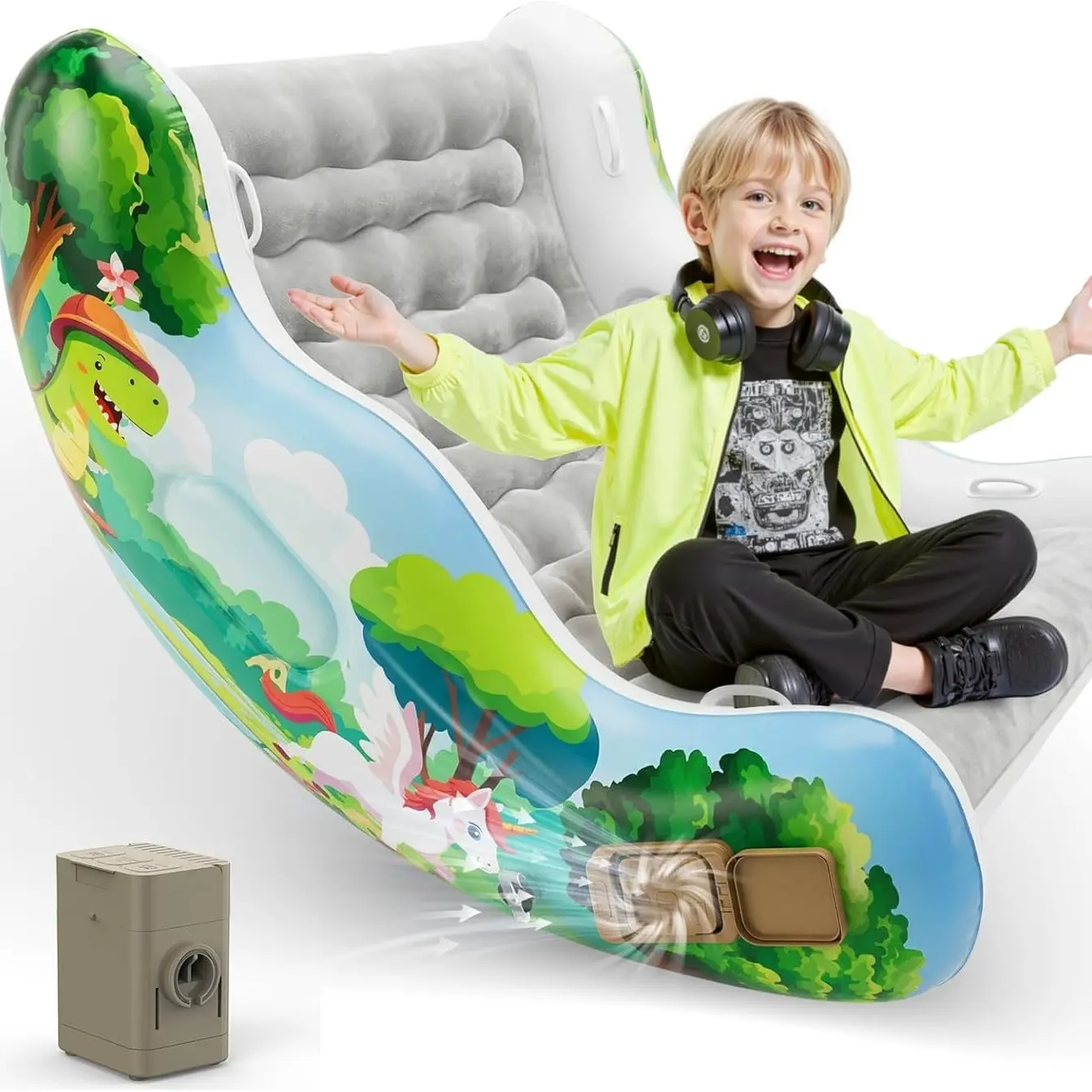 Sensory Chair for Kids, Inflatable Rocking Chair for Kids with Autism & ADHD, Air Cloud Rocker for Toddler as 3 4 5 6 7 8 Year Old Boy Girl Gifts, Autism Sensory Products Training Body Coordination