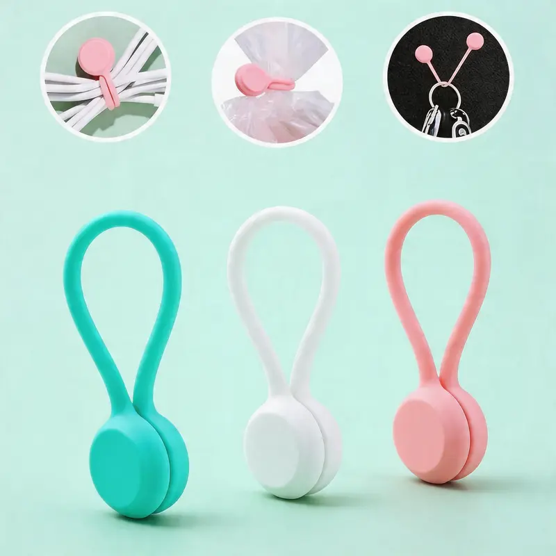 3 Pieces Silicone Cable Organizer, Reusable Magnetic Data Wire Winder, Anti-Slip Wear-Resistant Stress Toy, Home Car Office Wire Management Tool, Desk Cable Organizer, Office Accessories