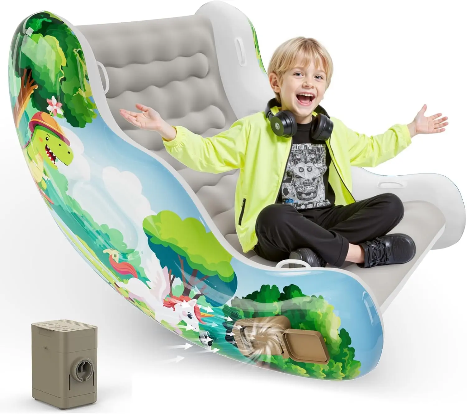 Sensory Chair for Kids, Inflatable Rocking Chair for Kids with Autism & ADHD, Air Cloud Rocker for Toddler as 3 4 5 6 7 8 Year Old Boy Girl Gifts, Autism Sensory Products Training Body Coordination