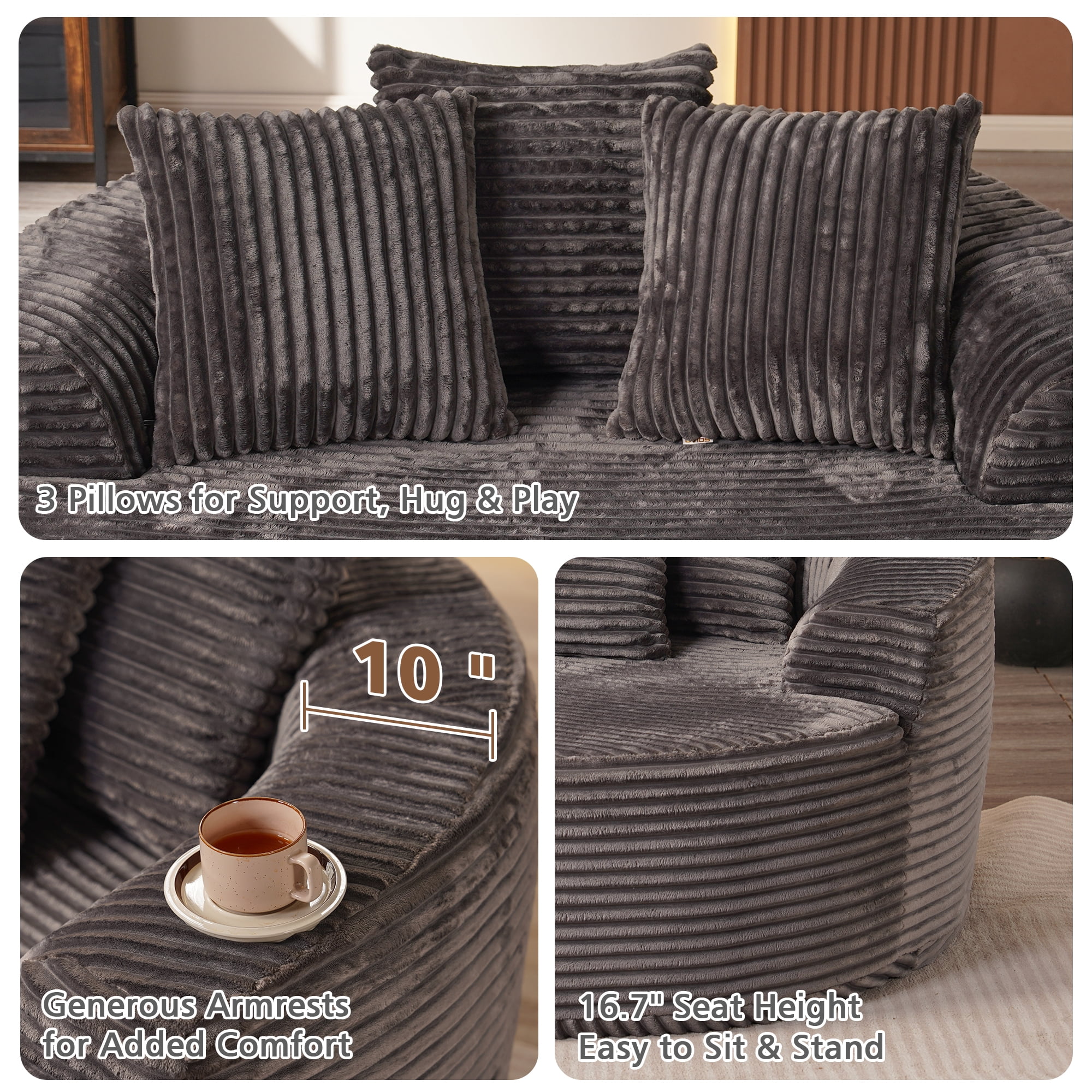 Ovios 58" Oversized Lounge Chair Round Cloud Deep Seat Accent Chair Plush Corduroy Boneless Sofa Chair for Living Room