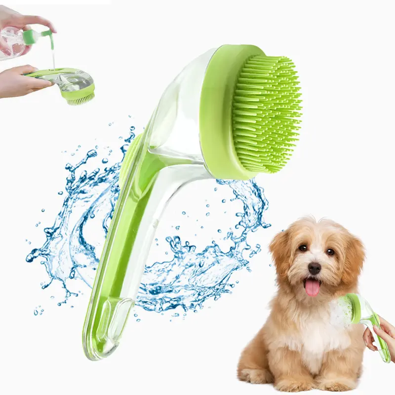 2-in-1 Pet Bath Brush & Shampoo Dispenser | Gentle Silicone Massage Grooming Tool for Dogs & Cats