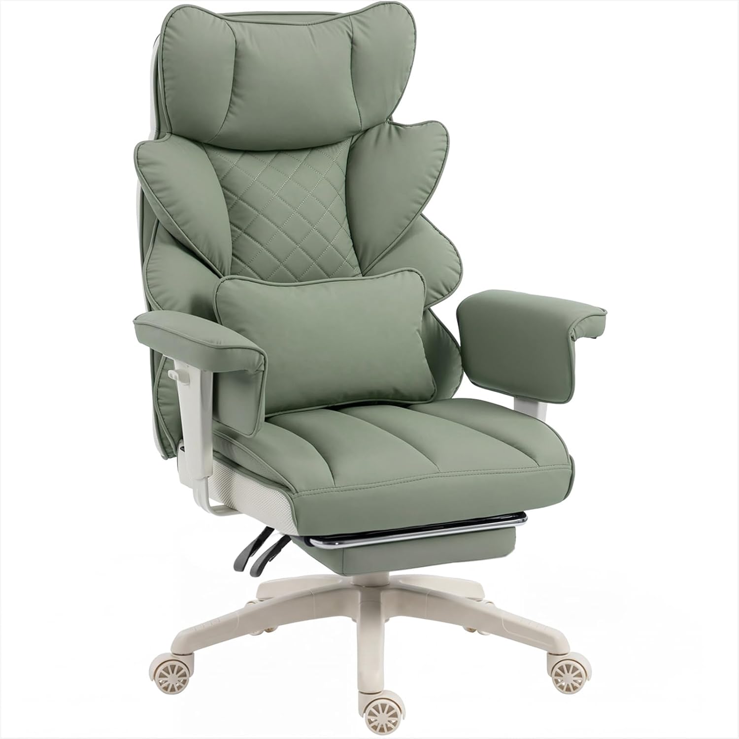 Big and Tall Office Chair with Pocket Spring Cushion,High Back Computer Gaming Chairs with Adjustable Armrests,Executive Desk Chairs with Lumbar Support and Footrest,PU -White
