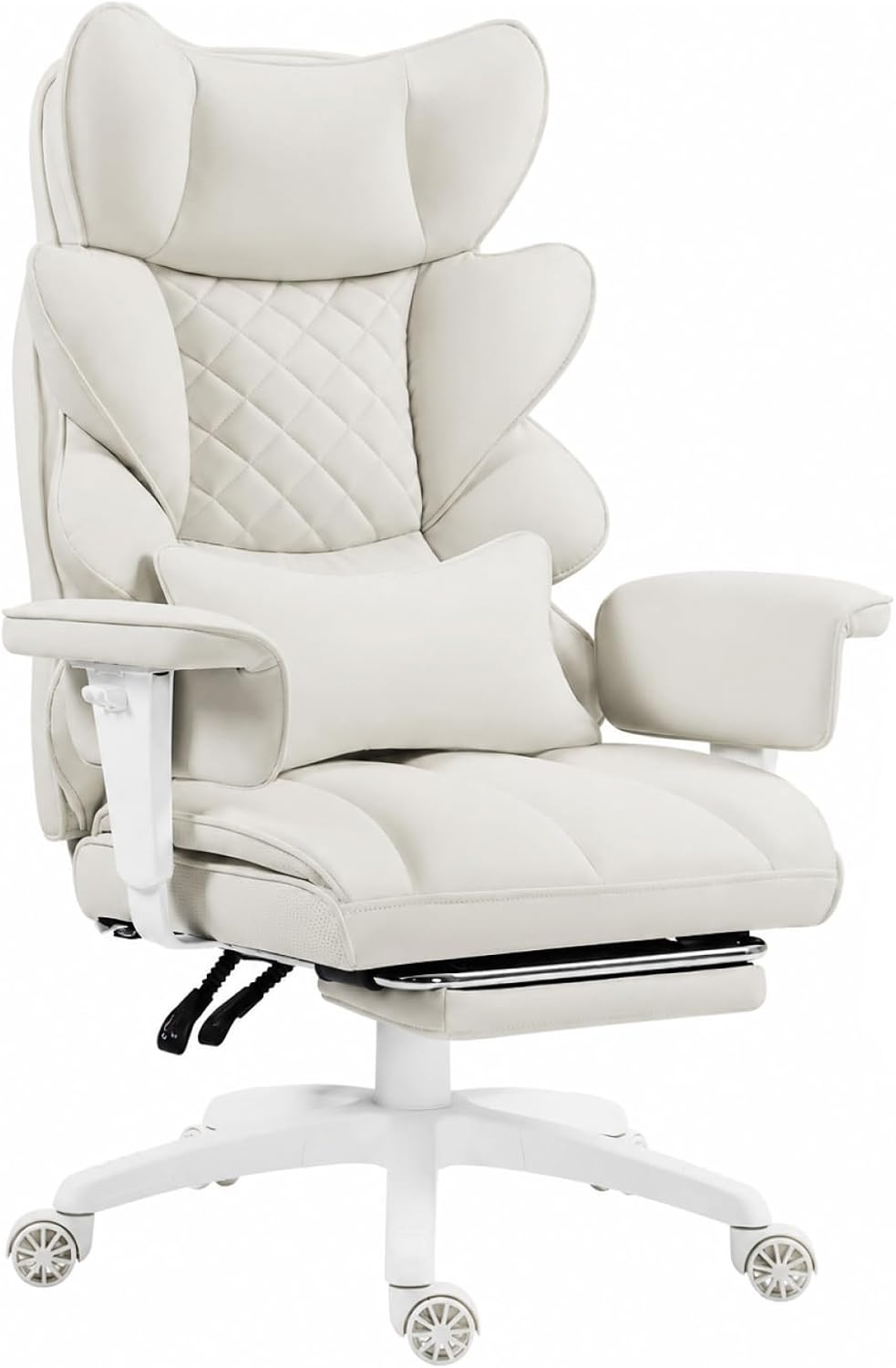Big and Tall Office Chair with Pocket Spring Cushion,High Back Computer Gaming Chairs with Adjustable Armrests,Executive Desk Chairs with Lumbar Support and Footrest,PU -White