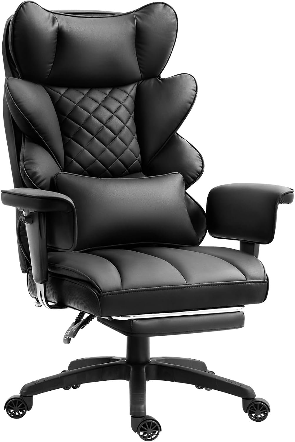 Big and Tall Office Chair with Pocket Spring Cushion,High Back Computer Gaming Chairs with Adjustable Armrests,Executive Desk Chairs with Lumbar Support and Footrest,PU -White