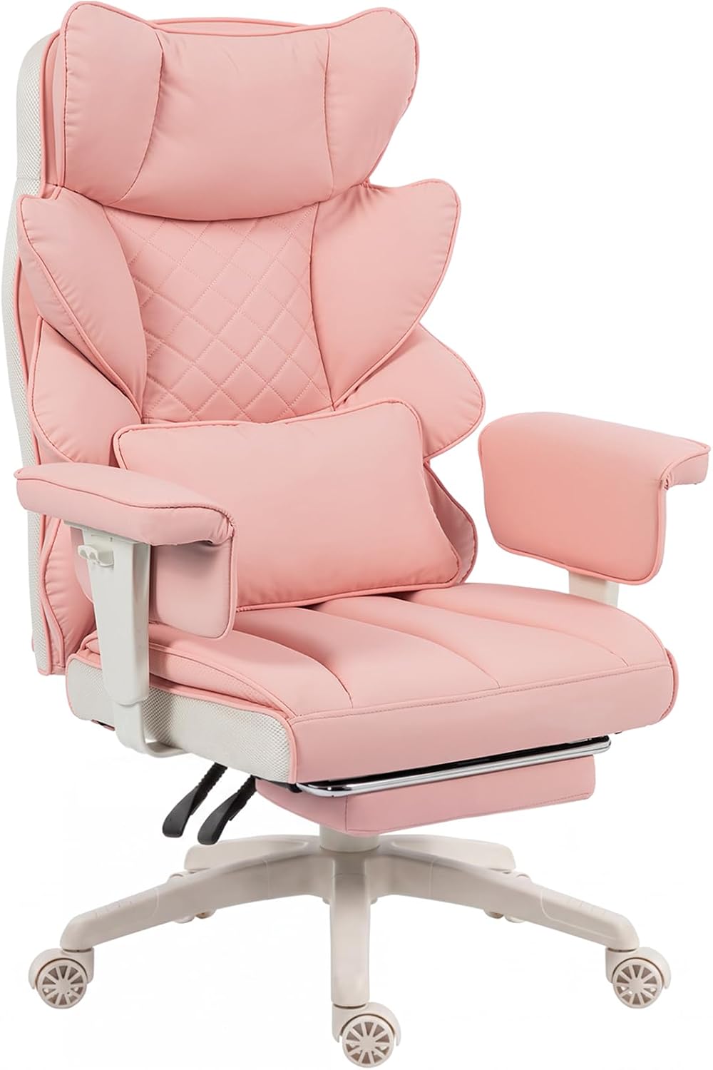 Big and Tall Office Chair with Pocket Spring Cushion,High Back Computer Gaming Chairs with Adjustable Armrests,Executive Desk Chairs with Lumbar Support and Footrest,PU -White