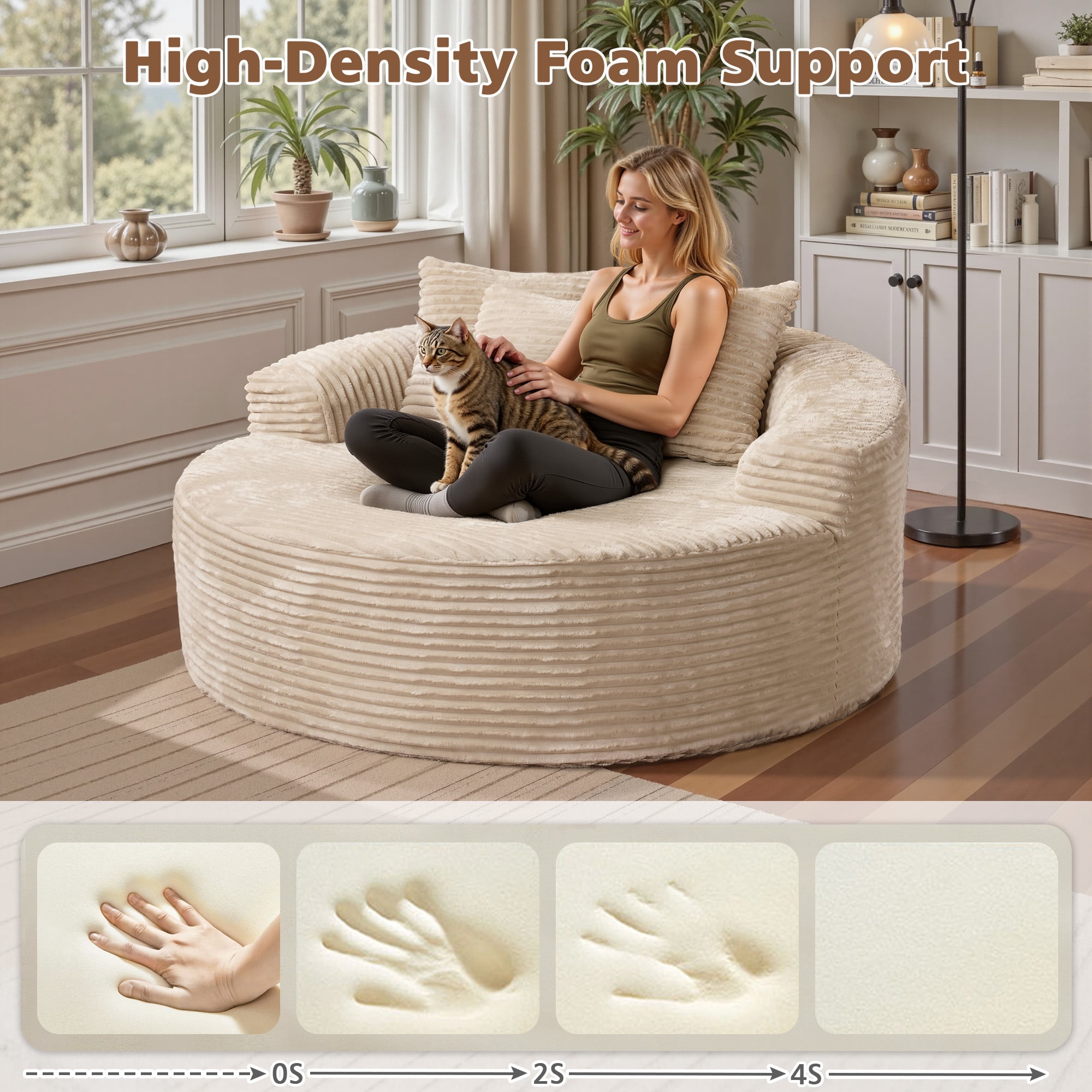 Ovios 58" Oversized Lounge Chair Round Cloud Deep Seat Accent Chair Plush Corduroy Boneless Sofa Chair for Living Room