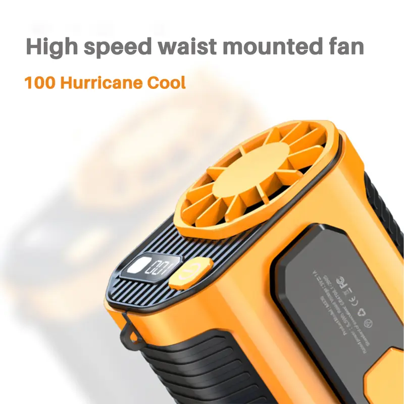 5000mAh Portable Waist Clip Fan | Hands-Free Wearable Cooling Fan for Outdoor Work & Travel