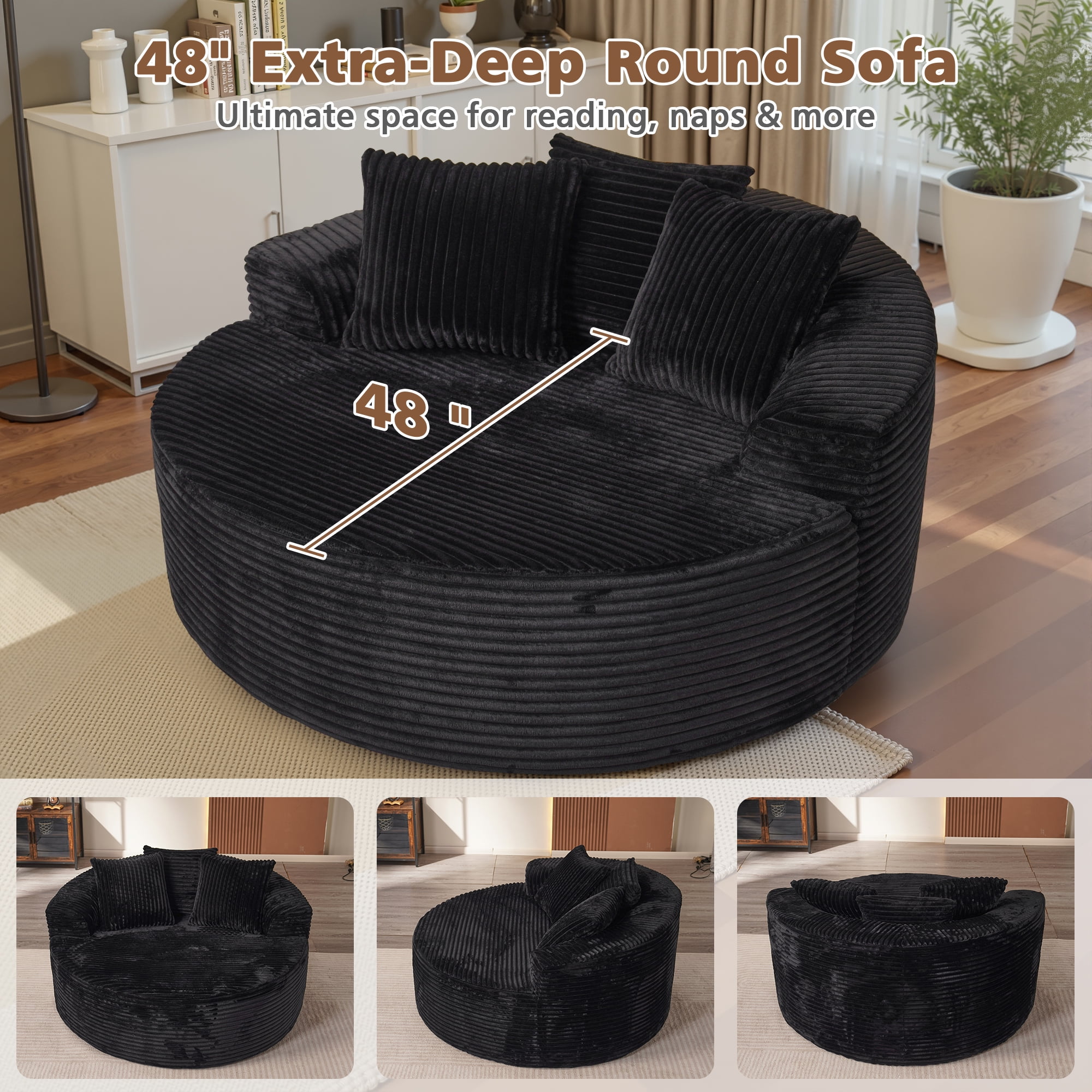 Ovios 58" Oversized Lounge Chair Round Cloud Deep Seat Accent Chair Plush Corduroy Boneless Sofa Chair for Living Room